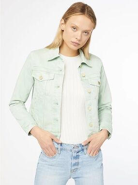 FRAME DENIM Le Vintage Cloud Denim Jean Jacket in Aloe Green Mint Size XS US$400